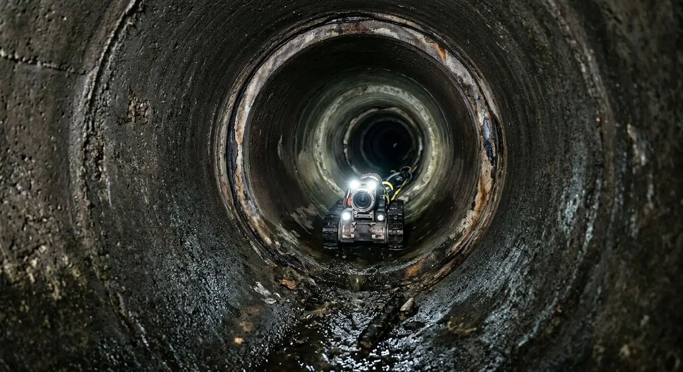 Robotic sewer camera inspecting pipe interior for Sewer Line Cleaning in Dixon